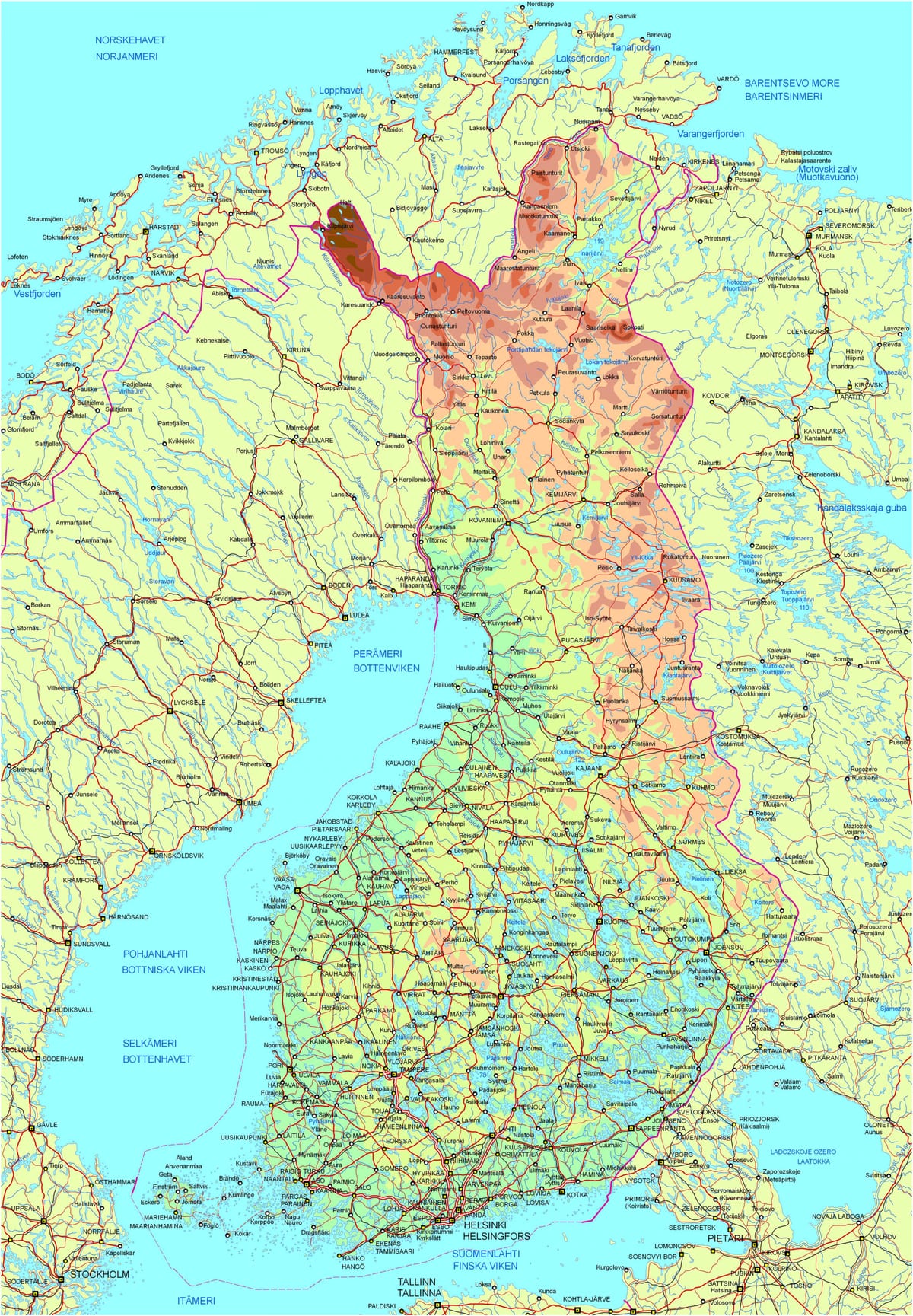 지도 핀란드의 도로