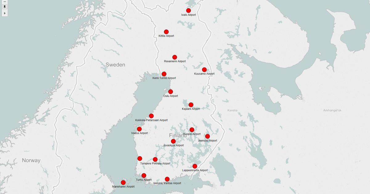 지도 핀란드의 공항들